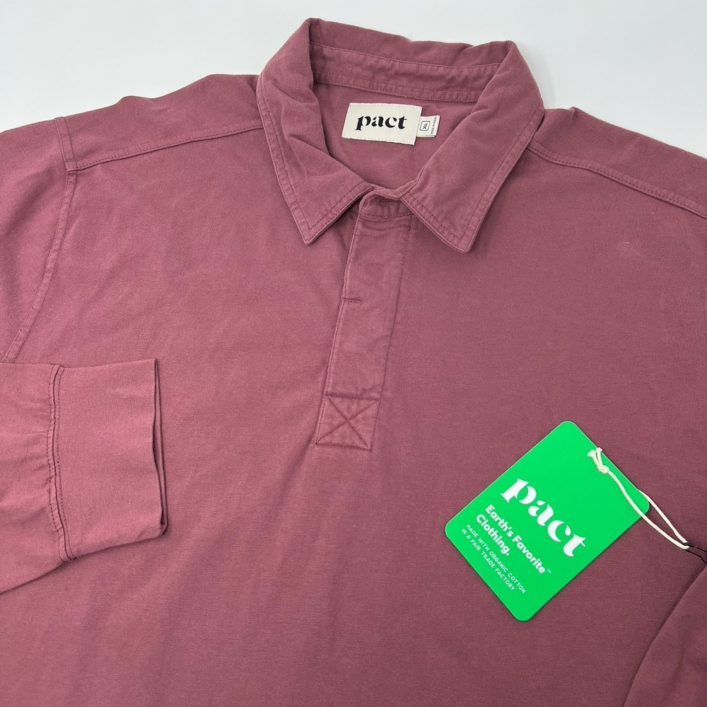 Pact Polo Shirt NWT Mens XL Mauve Organic Cotton Long Sleeve Stretch‎ Preppy